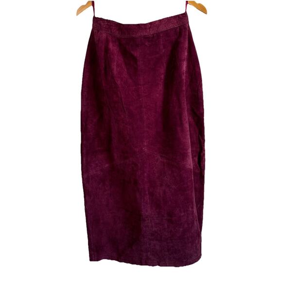 VTG‎ Gitano Skirt 7/8(S) Red Suede Leather Midi Western Boho Hippie 90s Rodeo - Picture 1 of 11